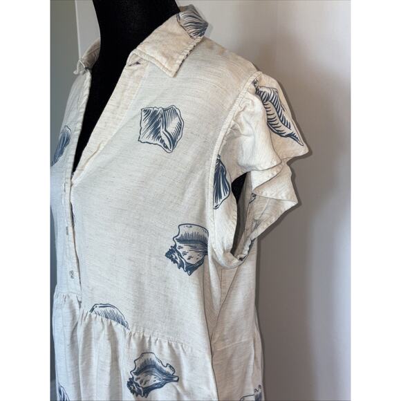 June & Delancey Cream Blue Seashell Tiered V- Neck Women’s DressBeach Costal Xl - Picture 4 of 13